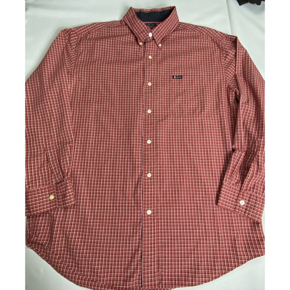 Chaps-Mens-Multicolor Check Long Sleeve Button Down Shirt Size L